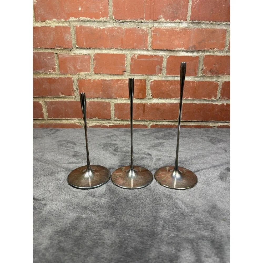 Vintage Dansk Tiny Taper Candle Holders Graduated Set Of 3 Spain EP Brass